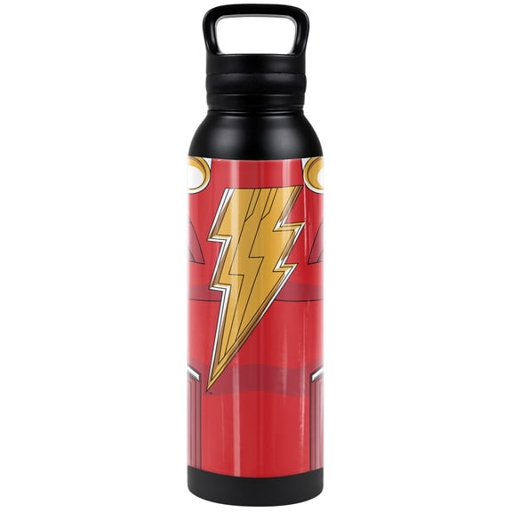 Shazam! Fury of the Gods Official Chest 24 oz Insulated Canteen Water Bottle, Leak Resistant, Vacuum Insulated Stainless Steel with Loop Cap, Black