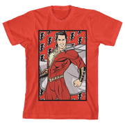 Shazam! Movie Character And Lightning Bolt Pattern Crew Neck Short Sleeve Red Boys T-shirt-XS