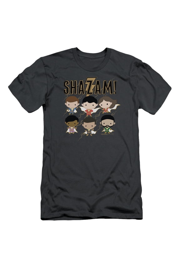 Shazam Movie Chibi Group Adult 30/1 T-Shirt Charcoal