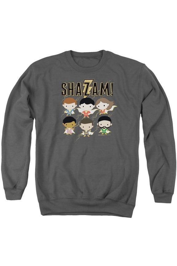 Shazam Movie Chibi Group Adult Crewneck Sweatshirt Charcoal