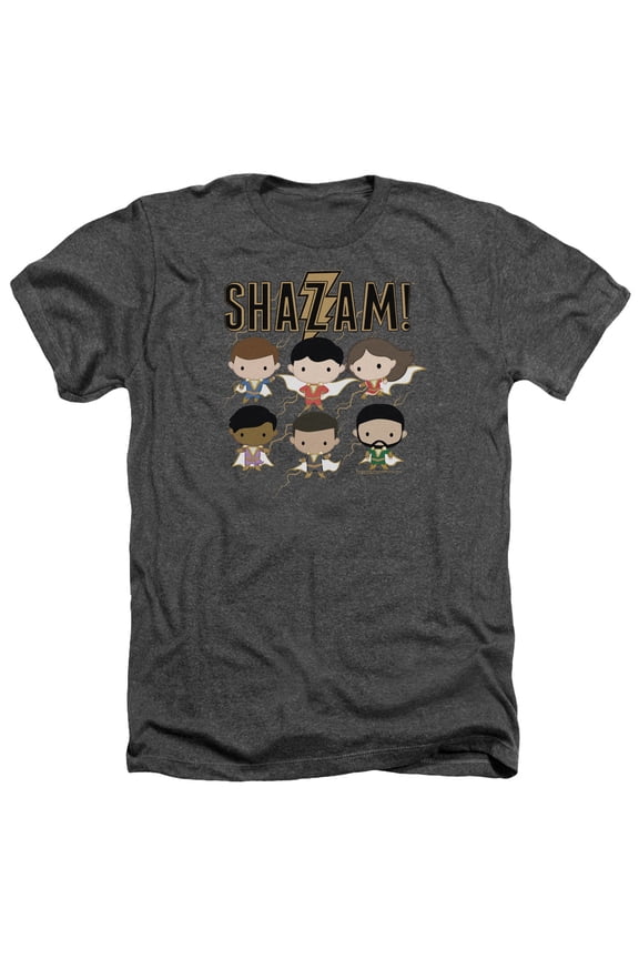 Shazam Movie Chibi Group Adult Heather T-Shirt Charcoal