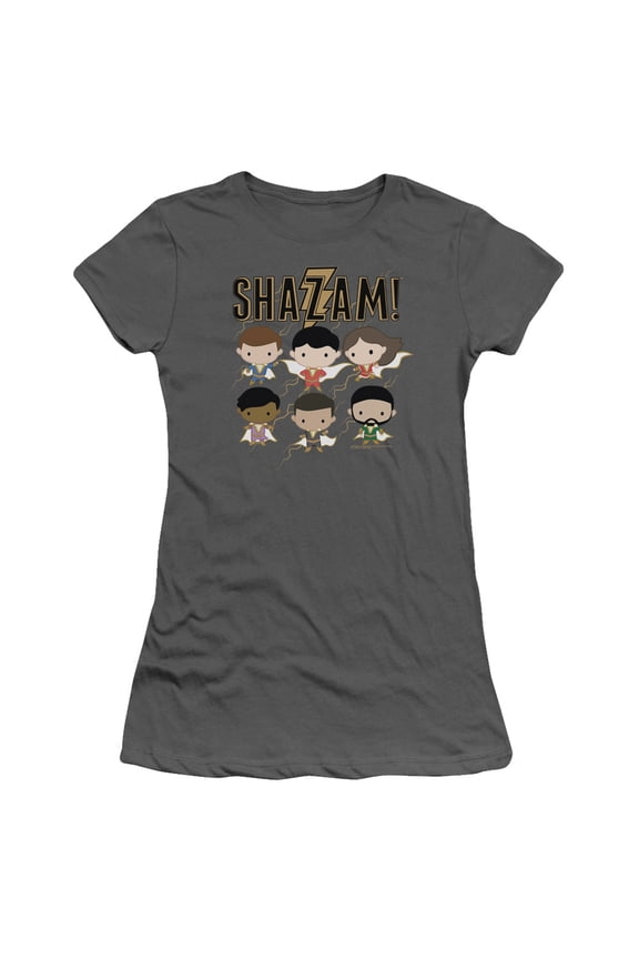 Shazam Movie Chibi Group Junior Women's T-Shirt Sheer Charcoal