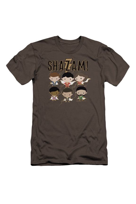 Shazam Movie Chibi Group Premium Adult 30/1 T-Shirt Charcoal