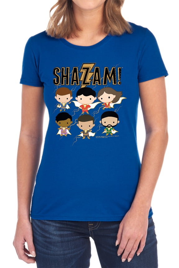 Shazam Movie Chibi Group Women's T Shirt, Royal, Large