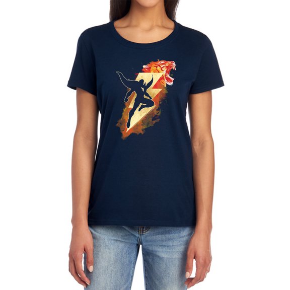 Shazam Movie Tiger Bolt Women's T Shirt, Navy, Medium