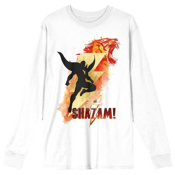 Shazam! Movie Title Art Women's White Long-Sleeve Tee-Large