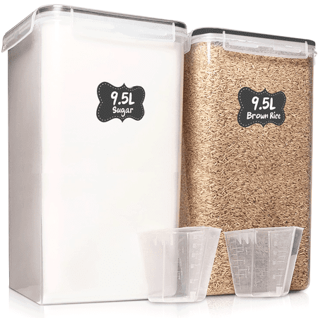 Shazo 2 PC (9.5L | 321 Oz) Extra Large Bulk Food Storage Containers with Airtight Lids for Flour, Sugar, Rice, Cereal & Pasta - Leakproof, BPA-Free Plastic Canisters for Kitchen & Pantry Organization