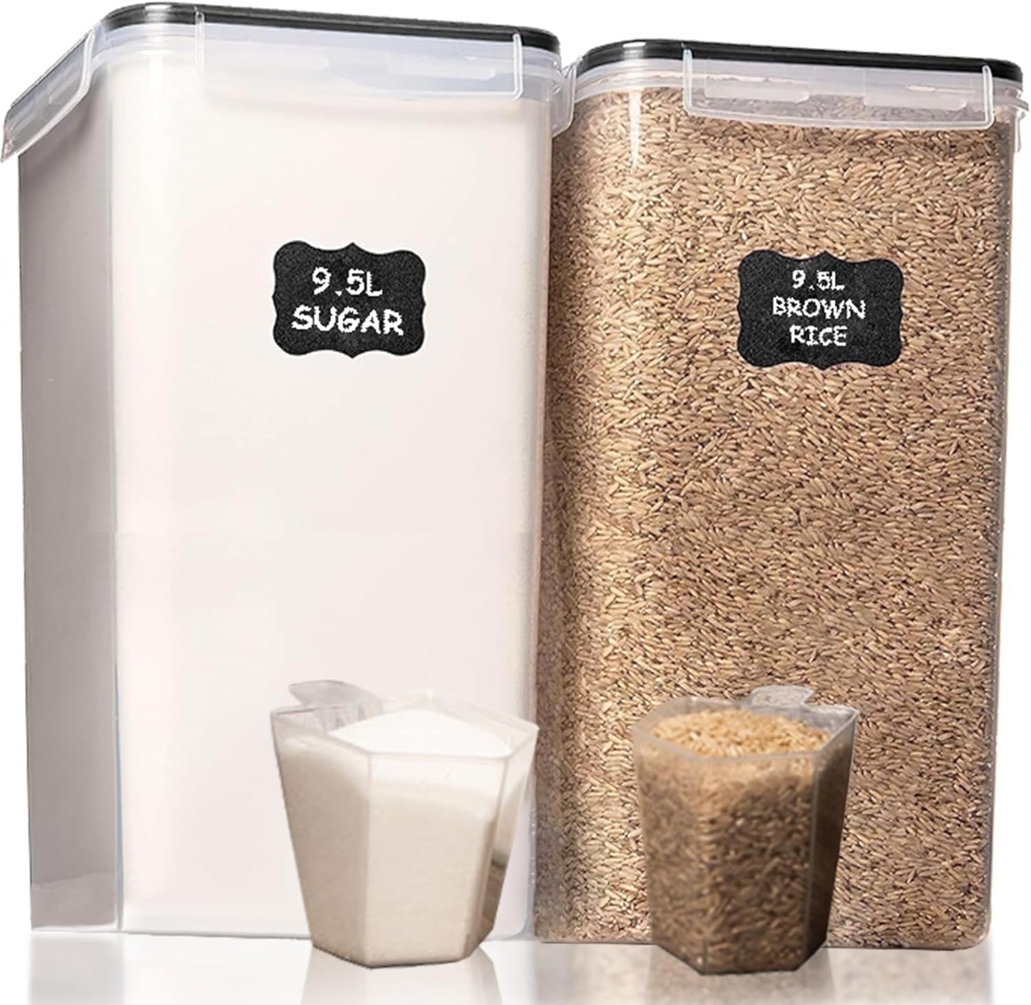 Shazo 2PC (9.5L | 321 oz) Extra Large Airtight Flour Sugar Storage Containers, BPA Free Plastic Food Storage Containers with Lids