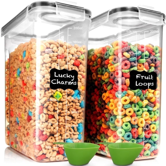 Shazo 2 Pack (6.3L / 213 oz) EXTRA Large Cereal Containers Storage Set, BPA Free Airtight Food Storage Containers for Bulk Cereal, Rice, Pasta, Sugar, Includes 2 Measuring Spoon