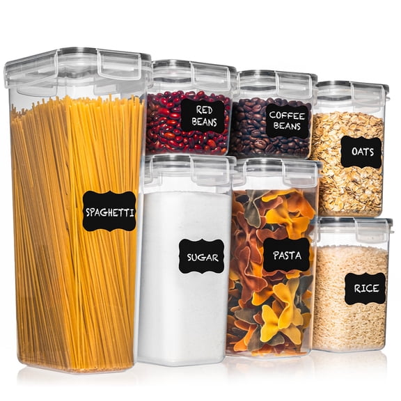 Shazo 7PC Food Storage Containers with Lids, Airtight Food Storage Containers Set for Pantry Organization, BPA Free Kitchen Canisters for Flour Sugar Pasta Cereal, Stackable Kitchen Storage Container