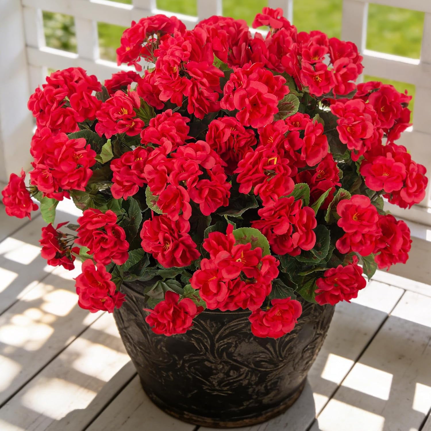 Shboto Artificial Geranium Flowers for Outdoors Decoration, Fake Silk Geraniums Flower UV Resistant Look Real Faux Plants for Spring Garden Porch Planter Patio Balcony Yard Table Centerpieces Decor