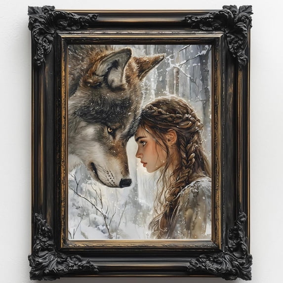 She And Her Wolf Wall Art Prints, Dark Academia, Wolves, Goth Moody ...