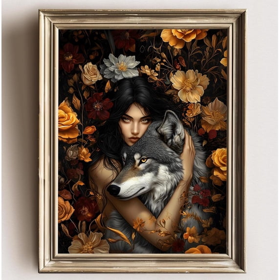 She And Her Wolf Wall Art Prints, Dark Academia, Wolves, Goth Moody ...