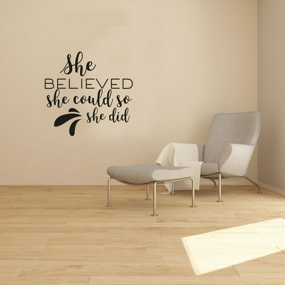 She Believed She Could So She Did Quote Positive Life Motivation Inspiration Quotes Saying Wall Art Sticker Design Vinyl Stickers For Home House Walls Rooms Window Bedroom Decoration Size (14x20 inch)