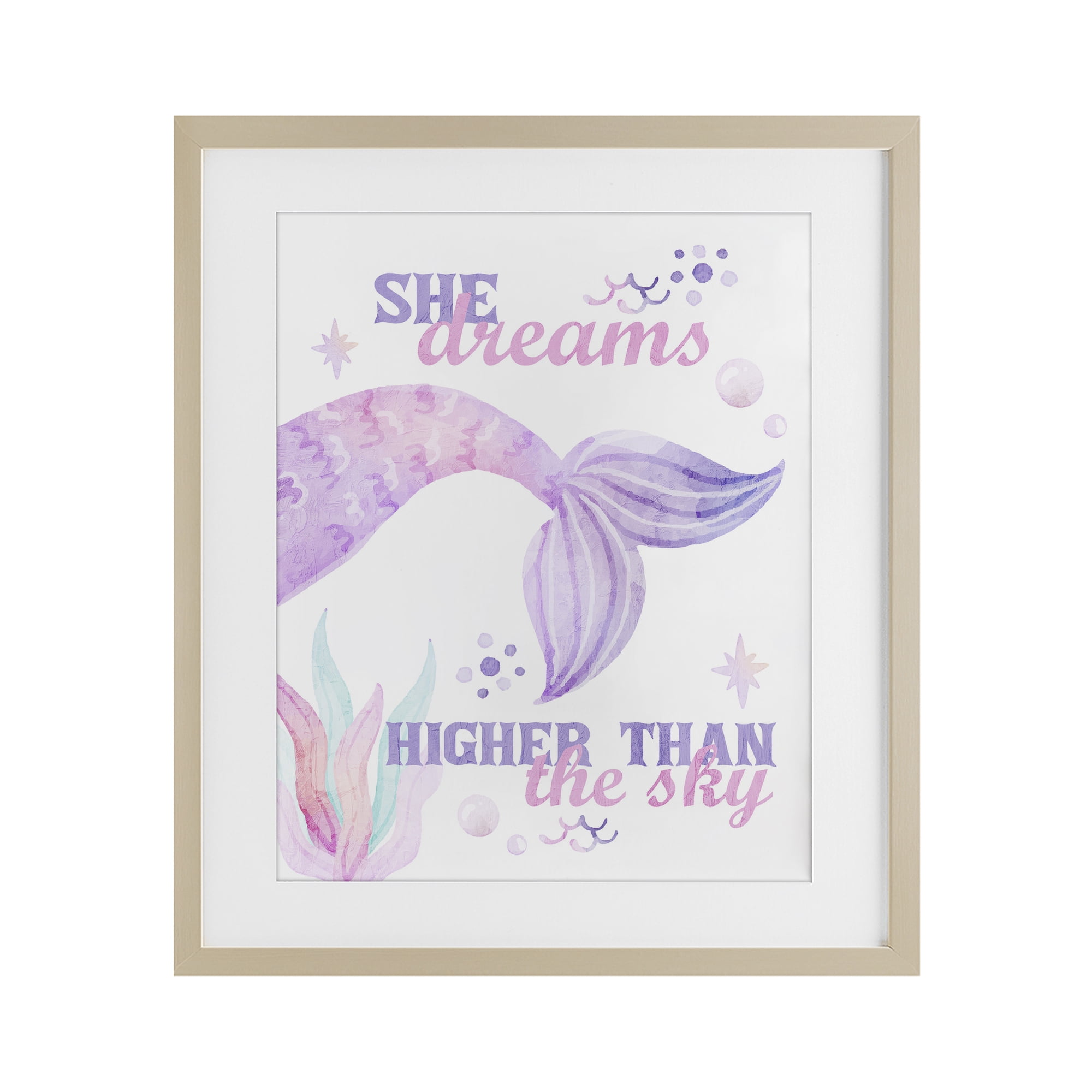 She Dreams Higher Than The Sky Birch Framed Print Under Glass, design by Kim Allen