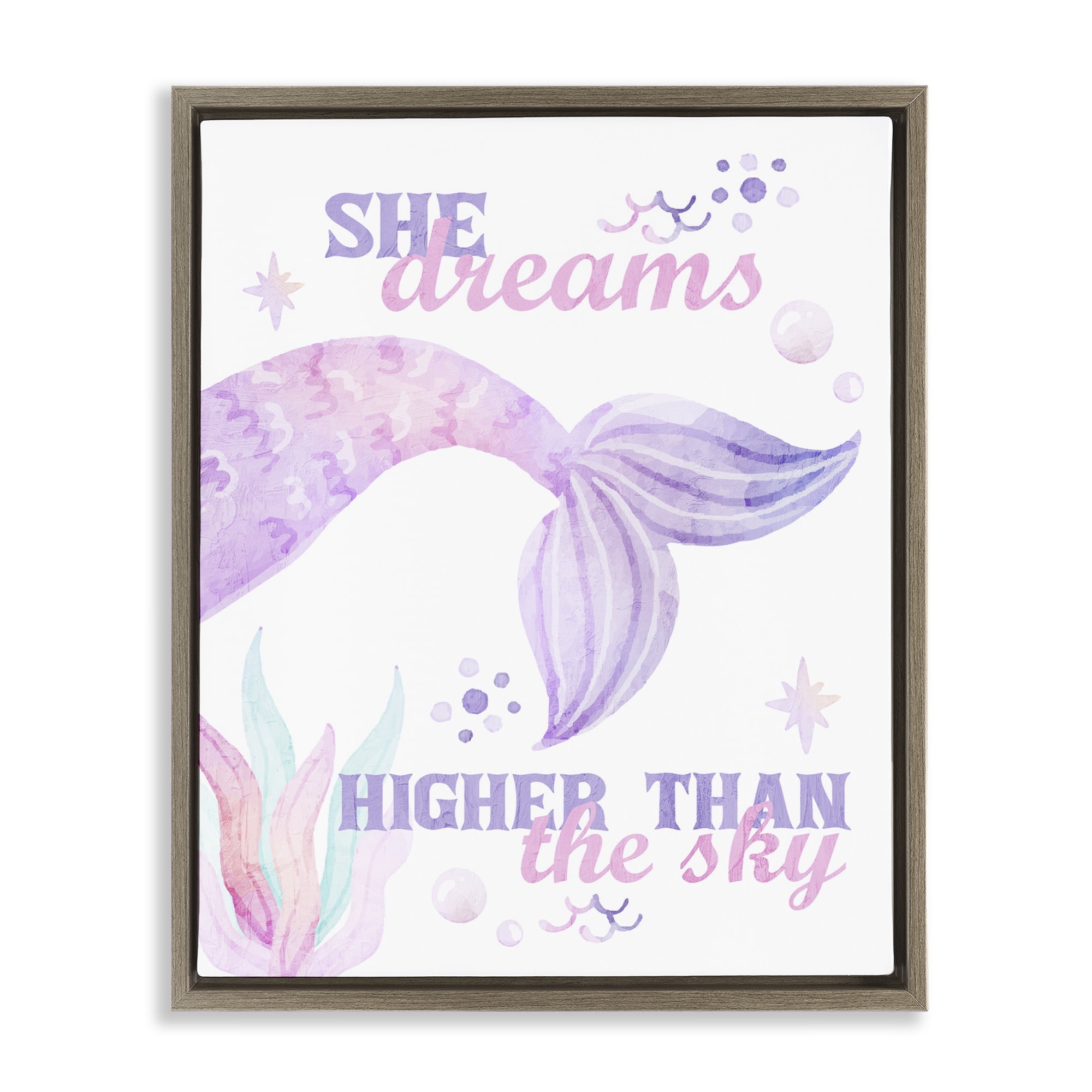 She Dreams Higher Than The Sky Brown Framed Floater Canvas Wall Art, design by Kim Allen