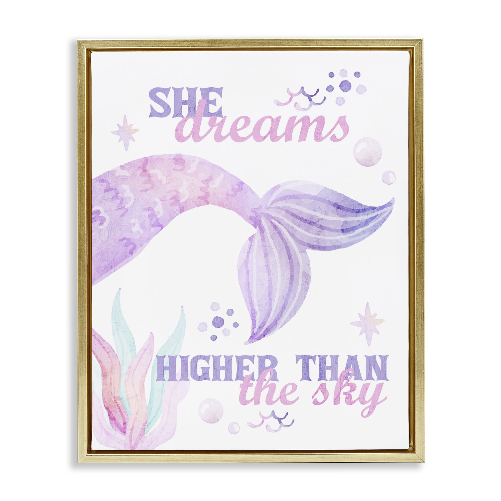 She Dreams Higher Than The Sky Gold Framed Floater Canvas Wall Art, design by Kim Allen