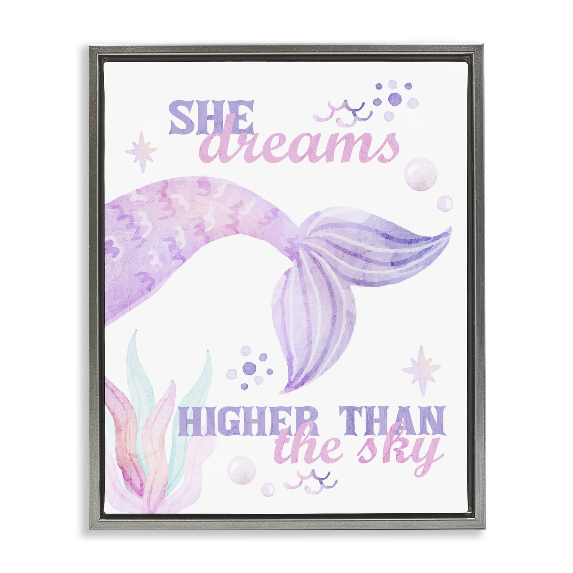 She Dreams Higher Than The Sky Gray Framed Floater Canvas Wall Art, design by Kim Allen