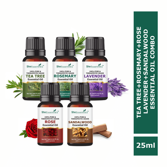 She Essentials Combo Essentials Oil Rose| Rosemary| Lavender| Tea Tree| Sandalwood