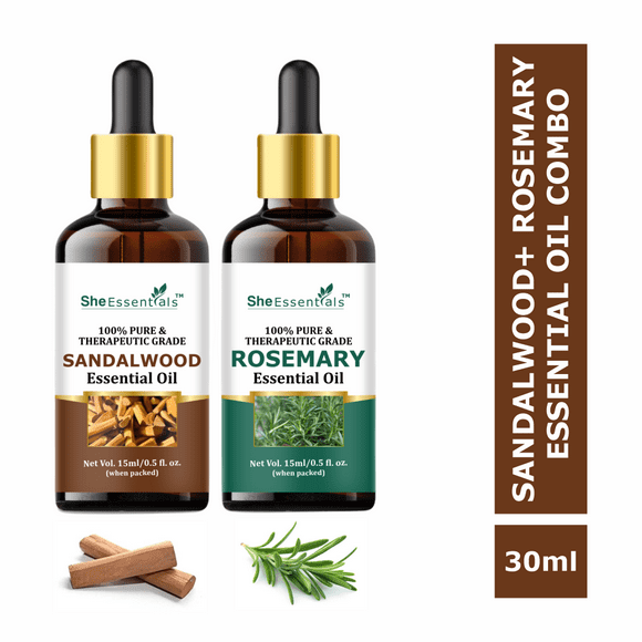 She Essentials Sandalwood Oil & Rosemary Essential Oil 100% Pure for Hair, Skin, Aromatherapy
