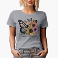 thumbnail image 1 of She Flies with Her Own Wings with Retro Sunflowers & Butterflies Art Merch Gift, Heather Grey T-Shirt, XL, 1 of 5