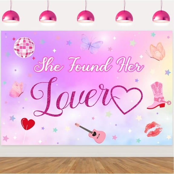 She Found Her Lover Backdrop Purple Bachelorette Party Decorations Banner Sparkling Disco Balls Butterfly Photography Background for Women Bride to Be Bridal Shower Hen Party Decor Supplies 5x3ft