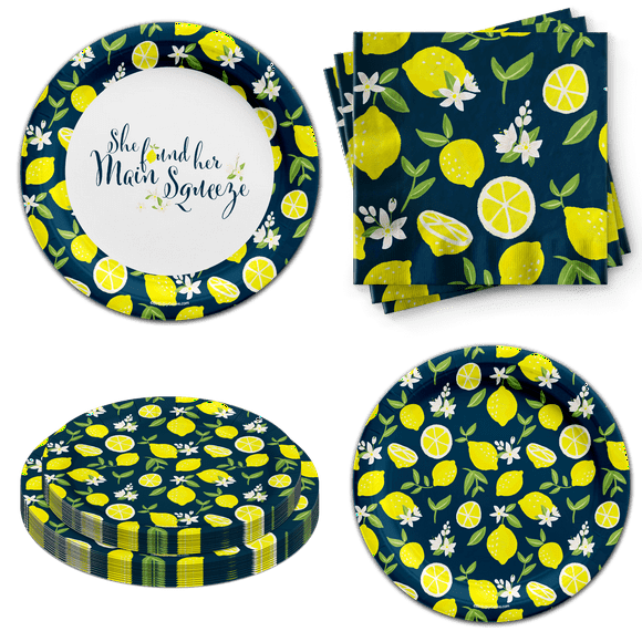 She Found Her Main Squeeze Lemon Bridal Shower Party Supplies Tableware Set Includes Plates Napkins | Kit for 24