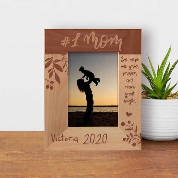 She Helps Me Grow Prosper And Reach Great Heights Personalized Wooden Frame 3 1/2" x 5" Brown (Vertical)