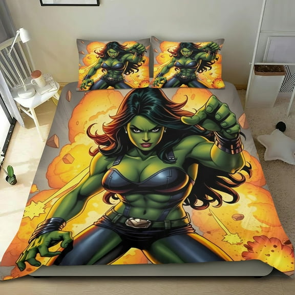 She Hulk Themed Bed Sheet Set Three Piece Set 53x79 Inches Comfortable And Skin Friendly Unique Design Creating A Star Studded Night