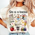 thumbnail image 1 of She Is A Teacher T-Shirt, Preppy Floral Teacher Life Tee, Coquette Retro Teacher Shirt, Cute Teacher Appreciation Gift Shirt For Women, 1 of 5