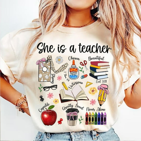 She Is A Teacher T-Shirt, Preppy Floral Teacher Life Tee, Coquette Retro Teacher Shirt, Cute Teacher Appreciation Gift Shirt For Women