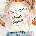 thumbnail image 1 of She Is Clothed in Strength and Dignity T-Shirt, Bible Verse Christian Mom Tee, Retro Faith-Based Shirt, Mother’s Day Gift for Women, 1 of 5