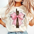 thumbnail image 1 of She Is Clothed with Strength T-Shirt, Light Pink Coquette Bow Tee, Bible Verse Christian Shirt, Preppy Faith-Based Graphic T-Shirt, 1 of 5