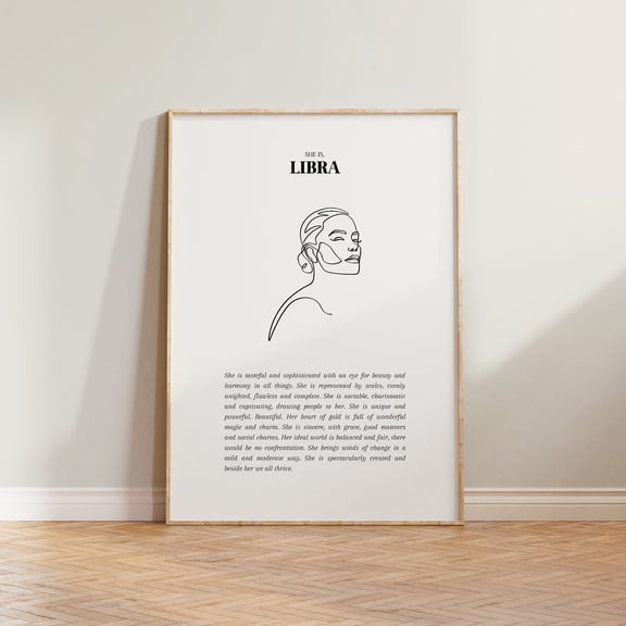 She Is Libra Print Libra Print Horoscope Zodiac Print Astrology Print Star Sign Wall Art Libra Poster Minimalist Libra Gift