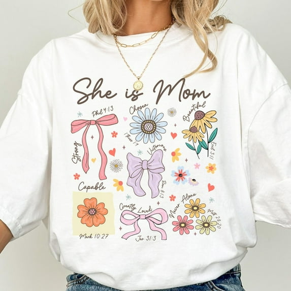 She Is Mom Christian Floral Mom Shirt, Mama Tee Shirt, Mom Birthday Gift, Mothers Day Shirt,Gift For Mom