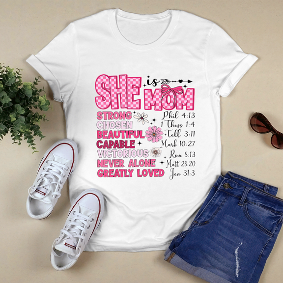 She Is Mom Coquette Bow Mom Blessed For Mom Mothers Day Classic Tshirt Vintage Tee US Size S-3XL