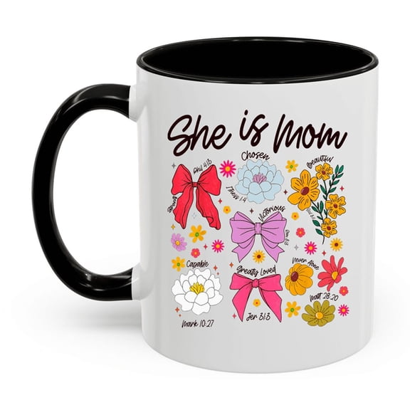 She Is Mom Coquette Christian Mama Floral Wildflower Retro Accent Mug Unique Gift Mug Accent Mug With Graphic Print