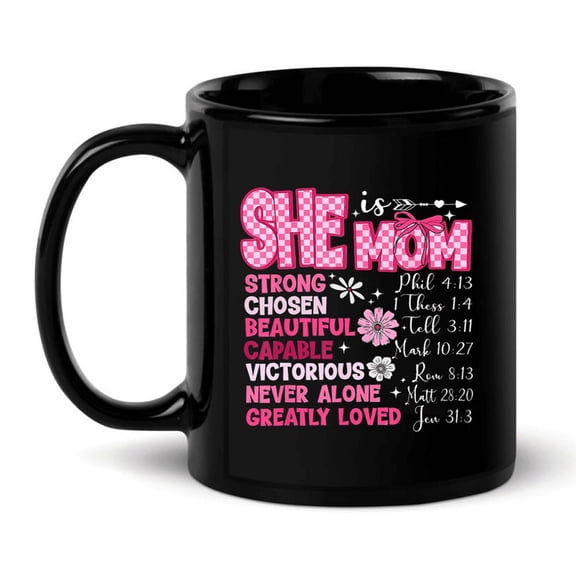 She Is Mom Coquette Christian Mom Boho Floral Mama Mug For Coffee Lover, Funny Ceramic Mug 11Oz-15Oz