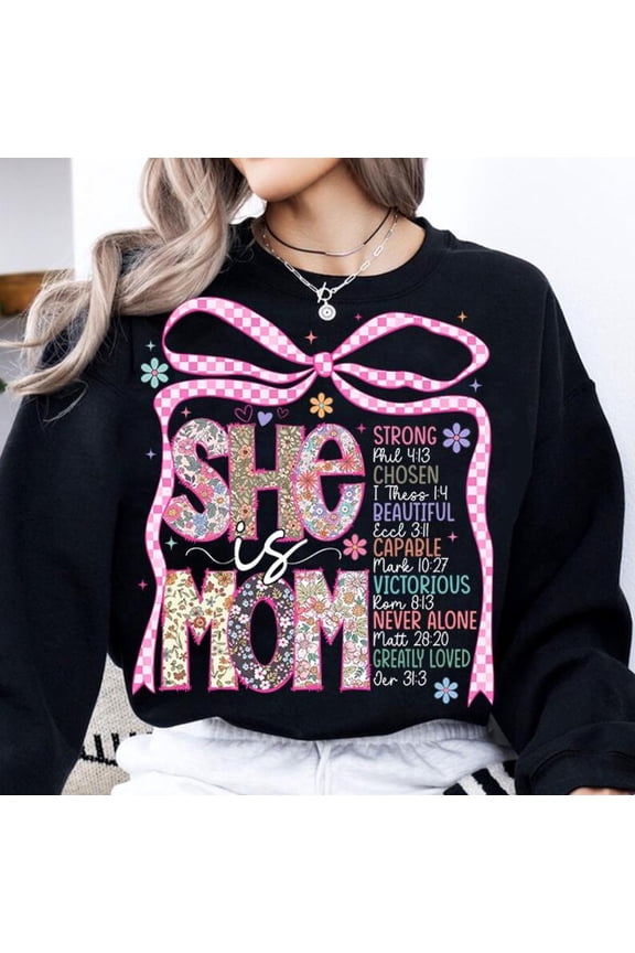 She Is Mom Coquette Sweatshirt, Blessed Boho Flowers Mom Life Crewneck, Retro Mother's Day Gift for Mama Sweater