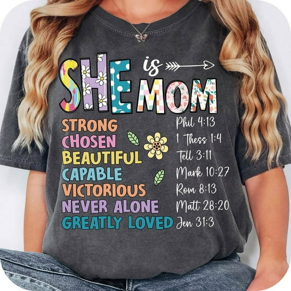 She Is Mom T-Shirt, Flower Mom Shirt, Blessed Mom Tee, Mom Shirt, Mom Life Tee, Mother’s Day T-Shirt, Gift for Mom Tee, Retro Mama Quotes Shirt