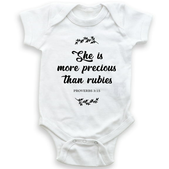 She Is More Precious Than Rubies Proverbs 3:15 - Baby Bodysuit - Religious Christian - Baby Girl