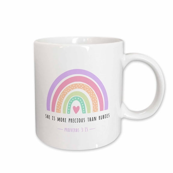 3drose, She Is More Precious Than Rubies Proverbs 3 15 Bible Quote Rainbow, 15oz Mug