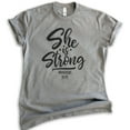thumbnail image 1 of She Is Strong Shirt, Unisex Women's Shirt, Empowered Shirt, Jesus Shirt, Scripture Shirt, Proverbs Shirt, Dark Heather Gray, X-Small, 1 of 6
