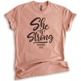 thumbnail image 1 of She Is Strong Shirt, Unisex Women's Shirt, Empowered Shirt, Jesus Shirt, Scripture Shirt, Proverbs Shirt, Heather Sunset, Medium, 1 of 6