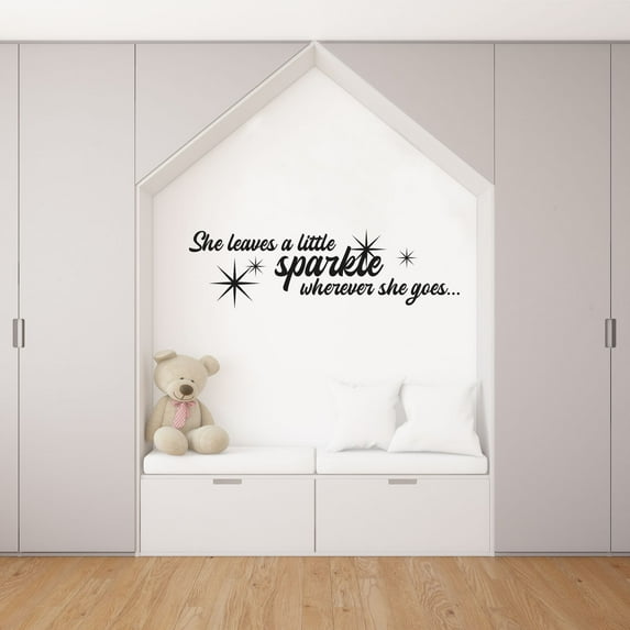 She Leaves A Little Sparkle Wherever She Goes - Quotes Sparkle Shining Quote Vinyl Wall Art Wall Decal Wall Sticker Home Decoration Design Kids Room Boys Girls Room Wall Décor Size (18x20 inch)