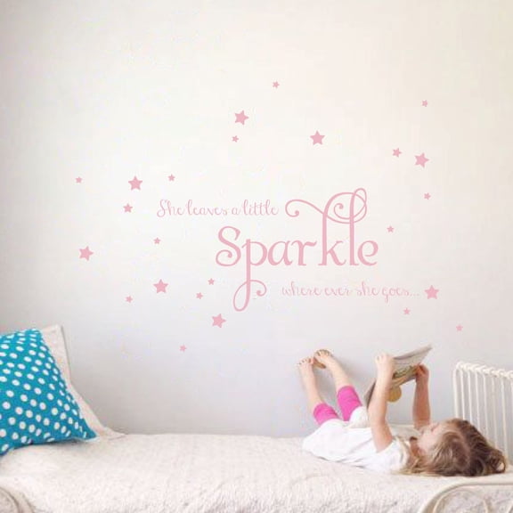 She Leaves a Little Sparkle Girls Room Vinyl Wall Decal Sticker Inspirational Quote with Stars