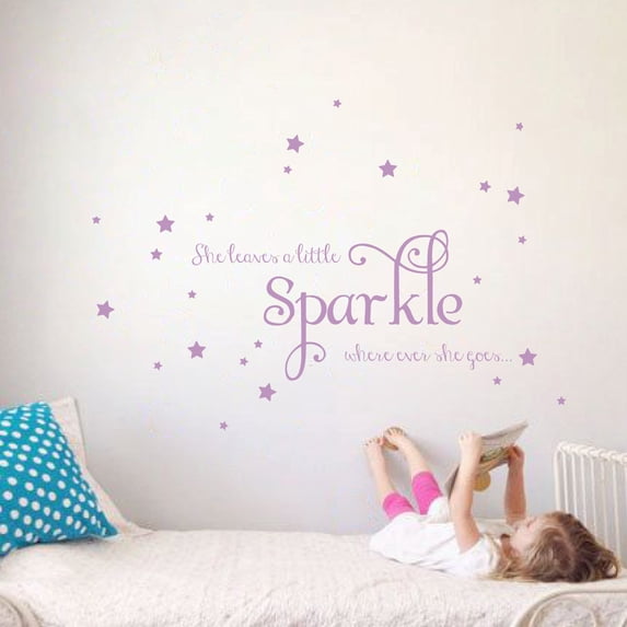 She Leaves a Little Sparkle Girls Room Vinyl Wall Decal Sticker Inspirational Quote with Stars