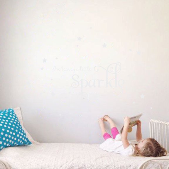 She Leaves a Little Sparkle Girls Room Vinyl Wall Decal Sticker Inspirational Quote with Stars