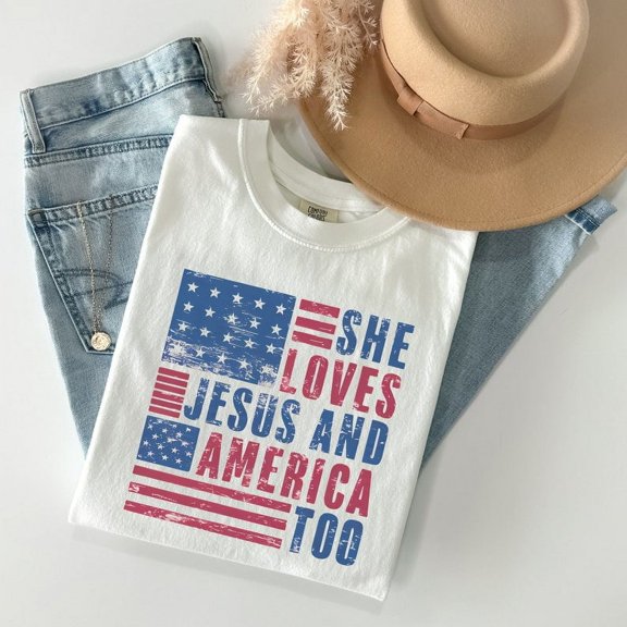 She Loves Jesus And America Too Retro Shirt, Vintage 4th Of July Shirts, Women's 4th Of July Shirt,Retro Independence Day Tee TH020608