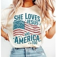 thumbnail image 1 of She Loves Jesus and America Too Shirt – Christian 4th of July Tee – USA Flag Independence Top, 1 of 4